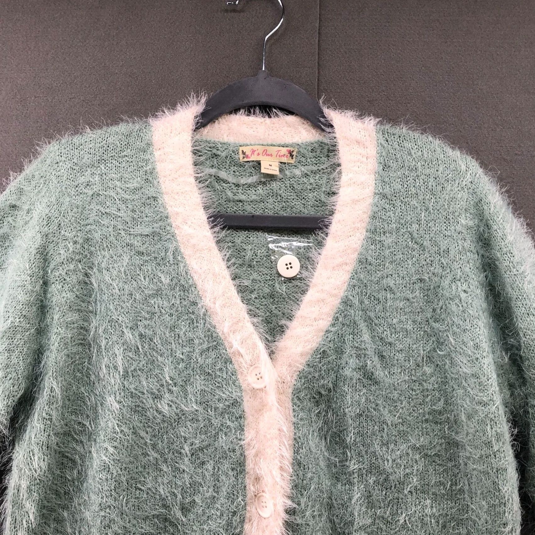 Vintage NWOT It's Our Time Fuzzy Cardigan Womens M V-Neck Mint Pastel Button Front Size M / US 6-8 / IT 42-44 - 3 Thumbnail