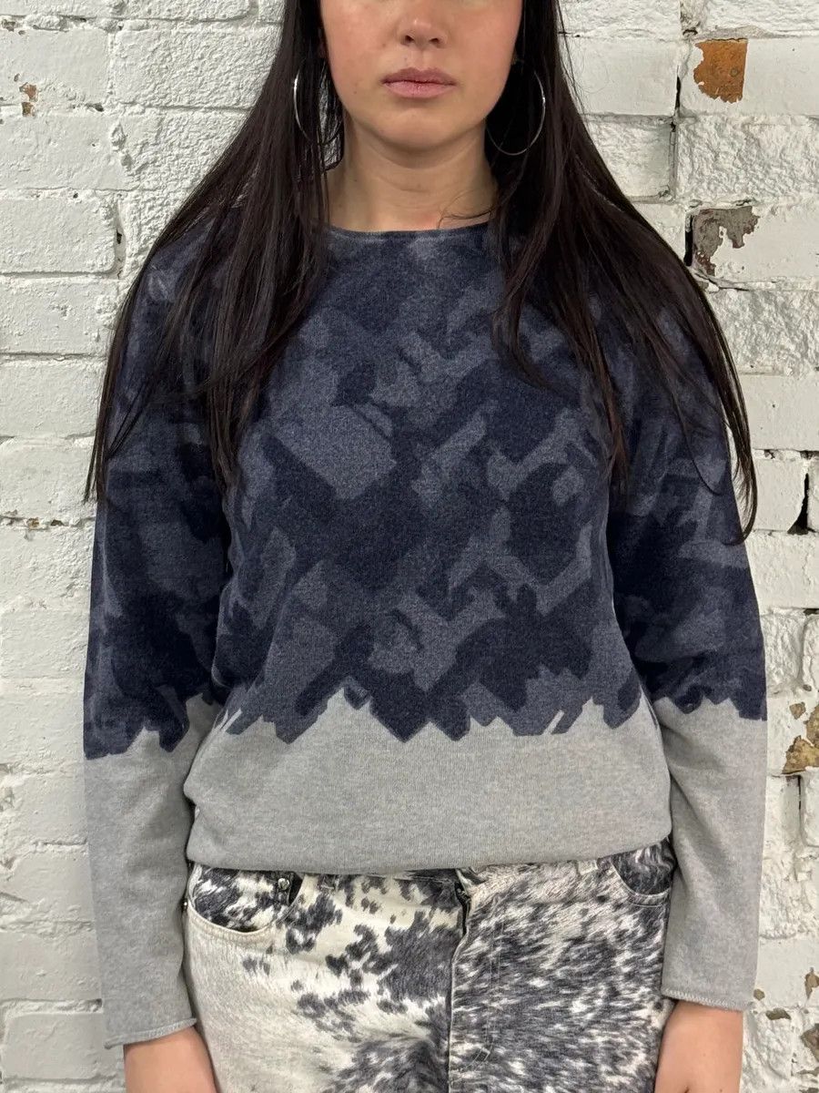Emporio Armani AW2020 Emporio Armani Navy Gradient Grey Wool Sweater Size XS / US 0-2 / IT 36-38 - 2 Thumbnail