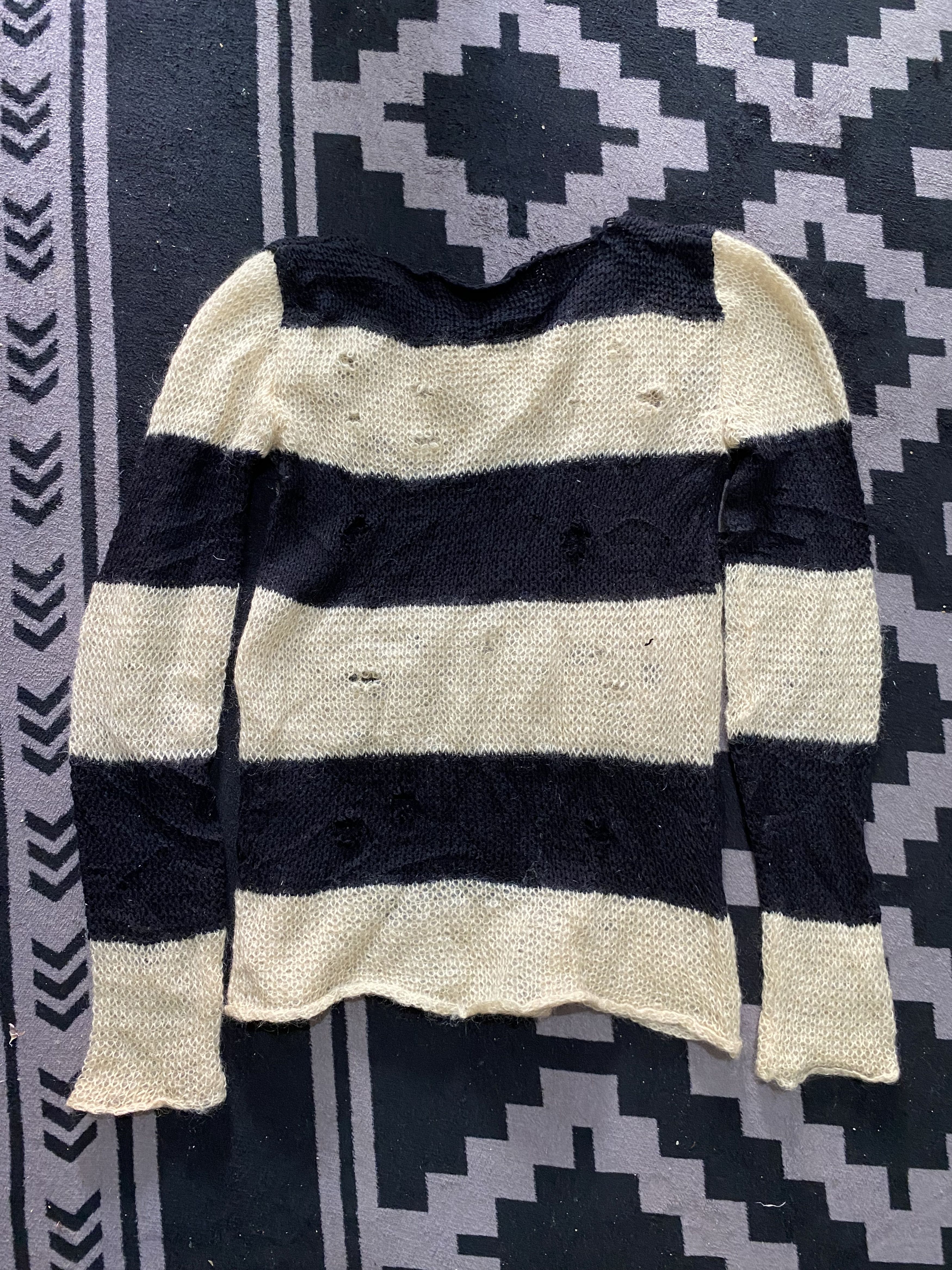 Hysteric Glamour × Japanese Brand Vintage STE distressed fishnet stripe knit avant garde Size US M / EU 48-50 / 2 - 2 Thumbnail