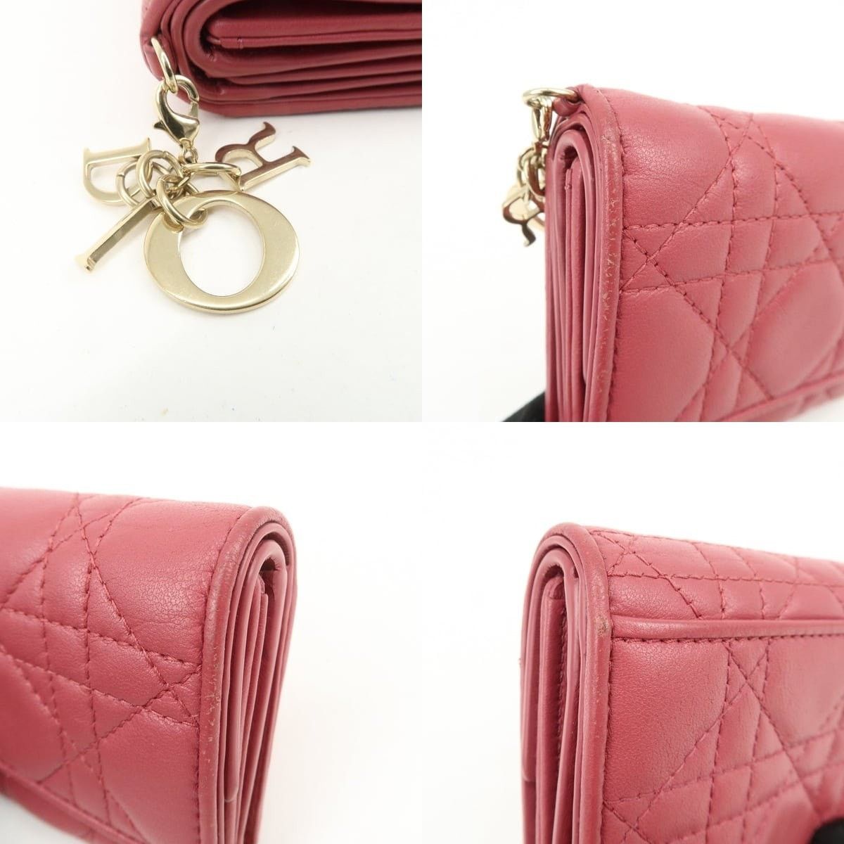 Christian Dior Monsieur Christian Dior Lady Dior Cannage Lambskin Wallet Pink Size ONE SIZE - 5 Thumbnail