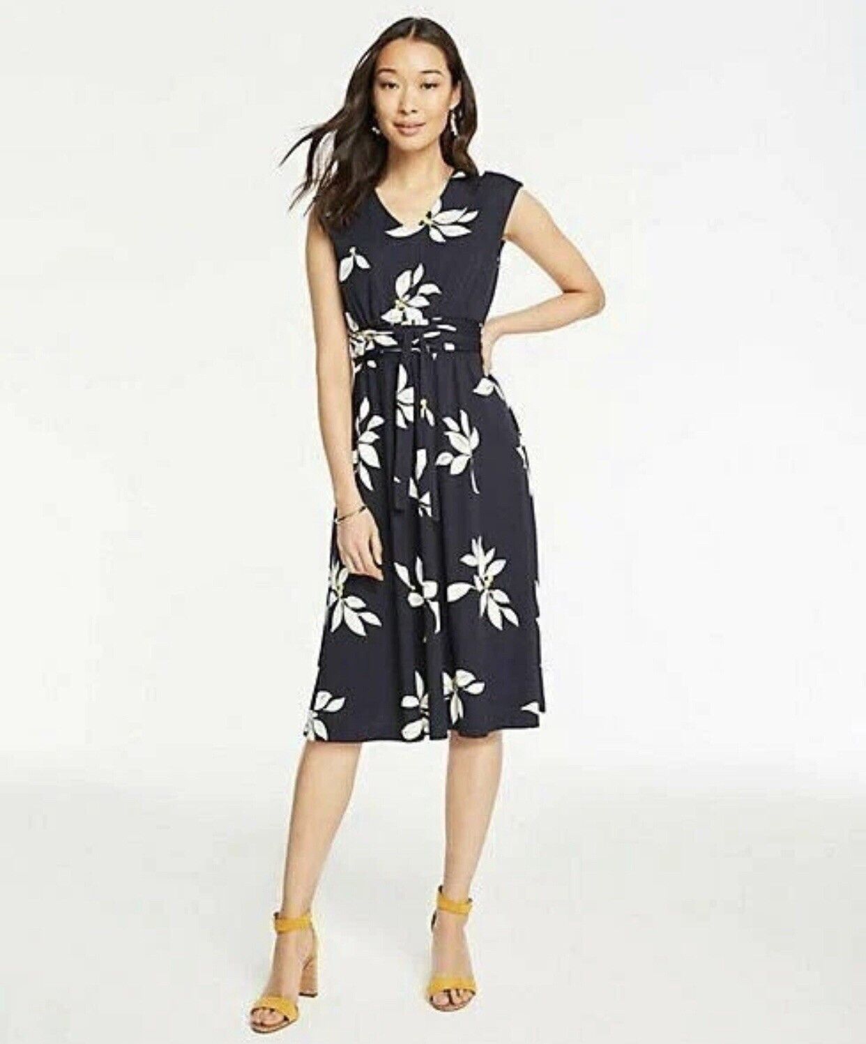 Ann Taylor Ann Taylor Womens Navy Leaves Jersey Knee Dress Size 0P Tie Size XS / US 0-2 / IT 36-38 - 10 Thumbnail