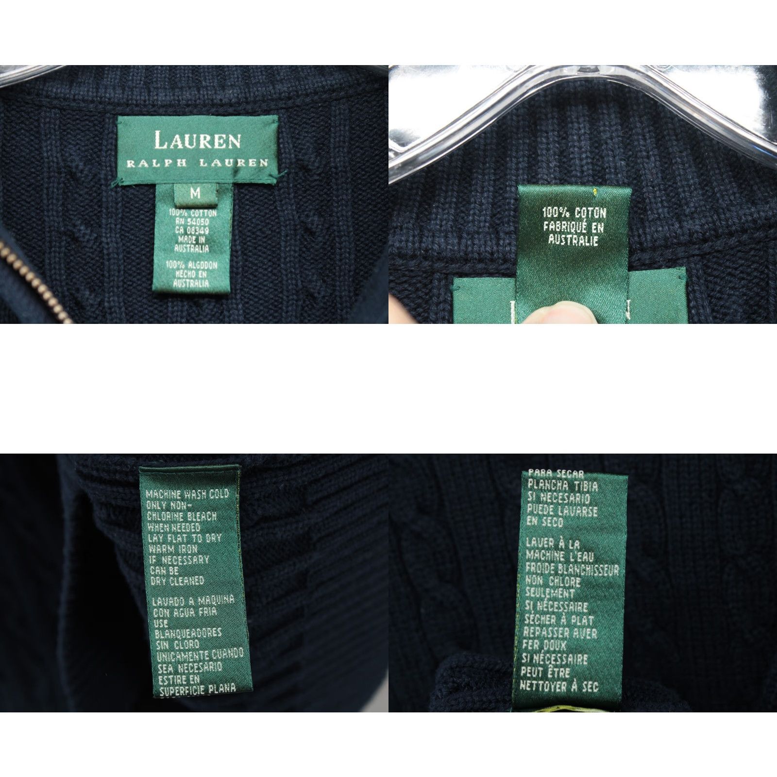 Ralph Lauren VINTAGE Lauren Ralph Lauren Sweater Women Large Blue Crest Logo 1/4 Zip Cable Knit 90s Preppy Women Size L / US 10 / IT 46 - 8 Thumbnail
