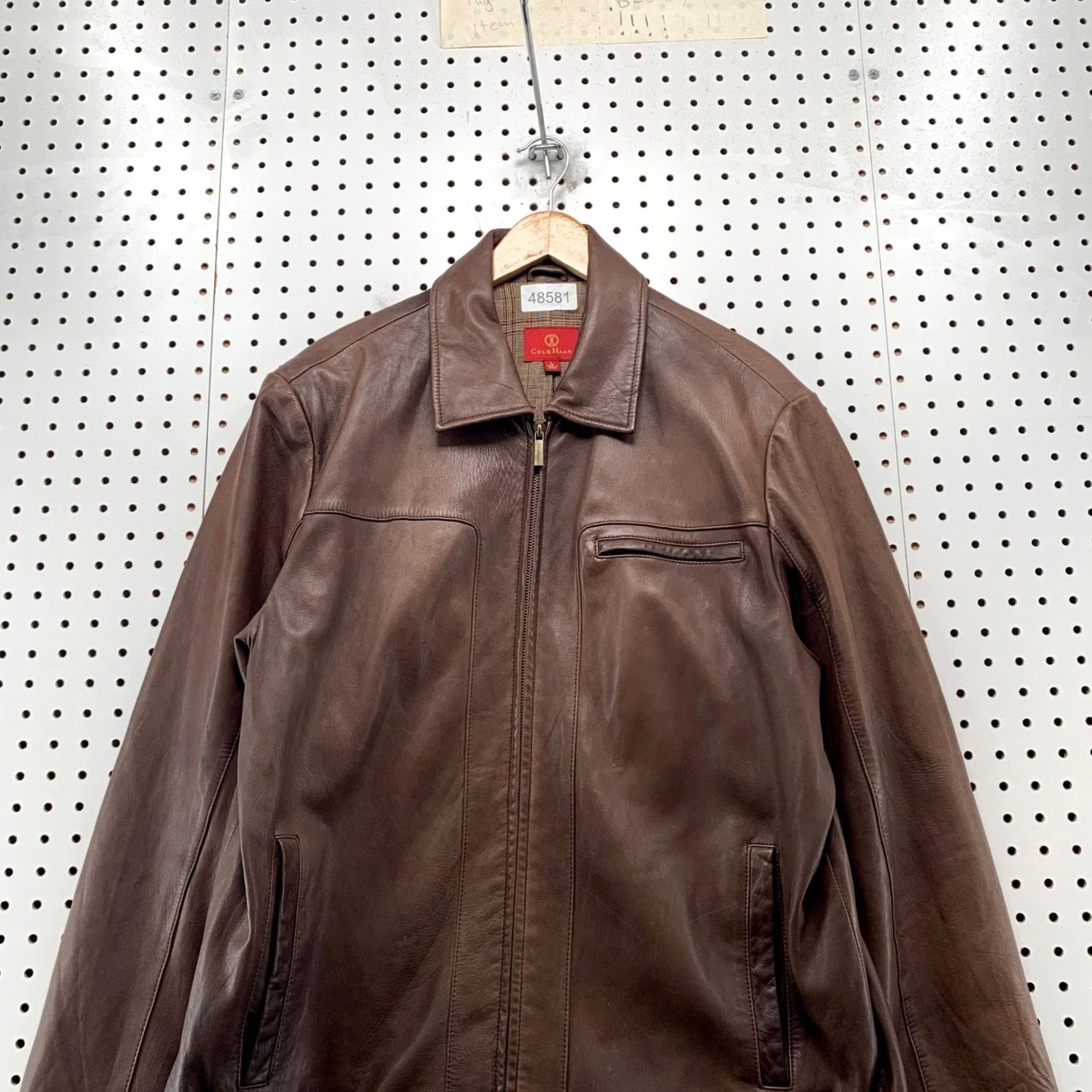 Cole Haan Cole Haan Leather Jacket Mens L Brown Lambskin Full Zip Plaid Lined Coat Size US L / EU 52-54 / 3 - 4 Thumbnail