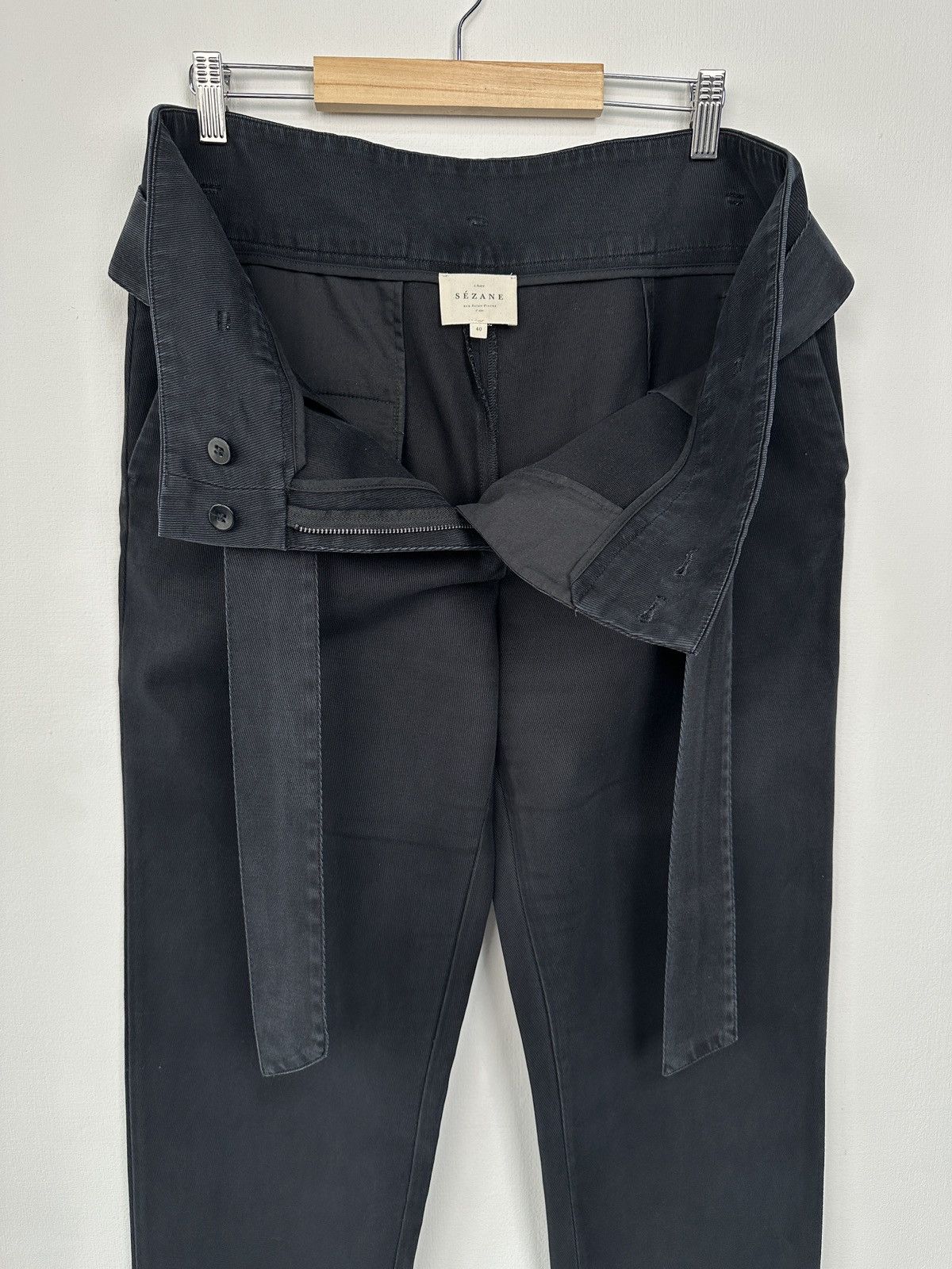 Sezane SEZANE Belted Black Lyocell / Cotton Trousers size 40 Size 28" / US 6 / IT 42 - 7 Thumbnail