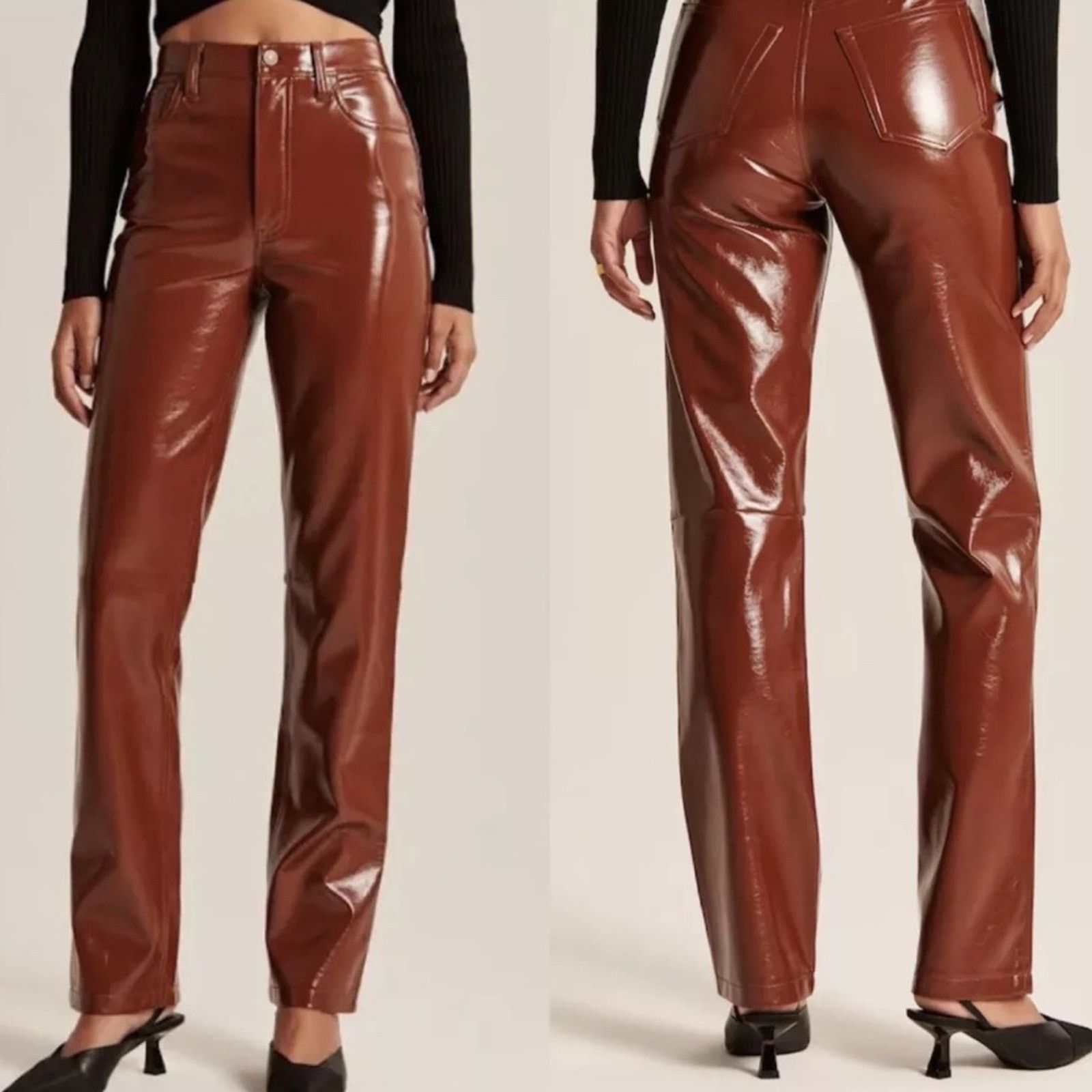 Abercrombie & Fitch Abercrombie 90s Straight Leg Ultra High Rise Leather Pants Size 31" - 1 Thumbnail