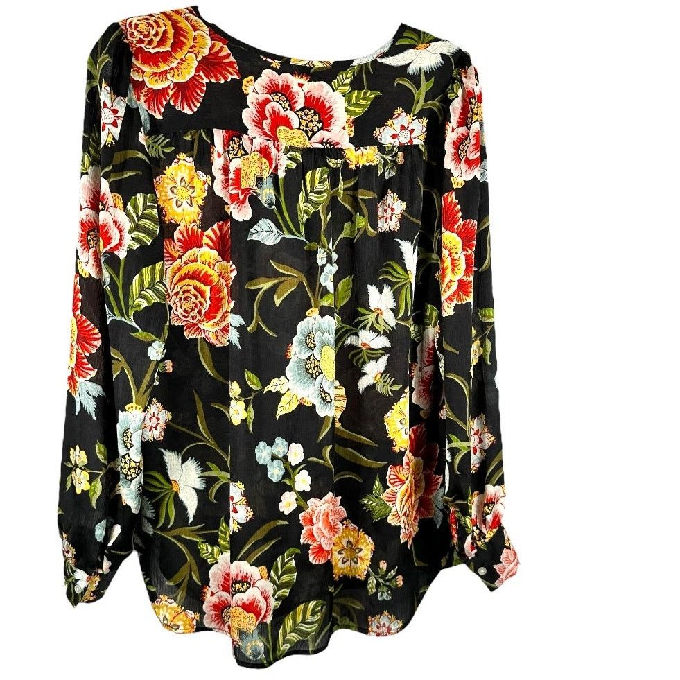 Loft Ann Taylor Loft Black Multicolor Floral Design Top Medium Size M / US 6-8 / IT 42-44 - 2 Thumbnail