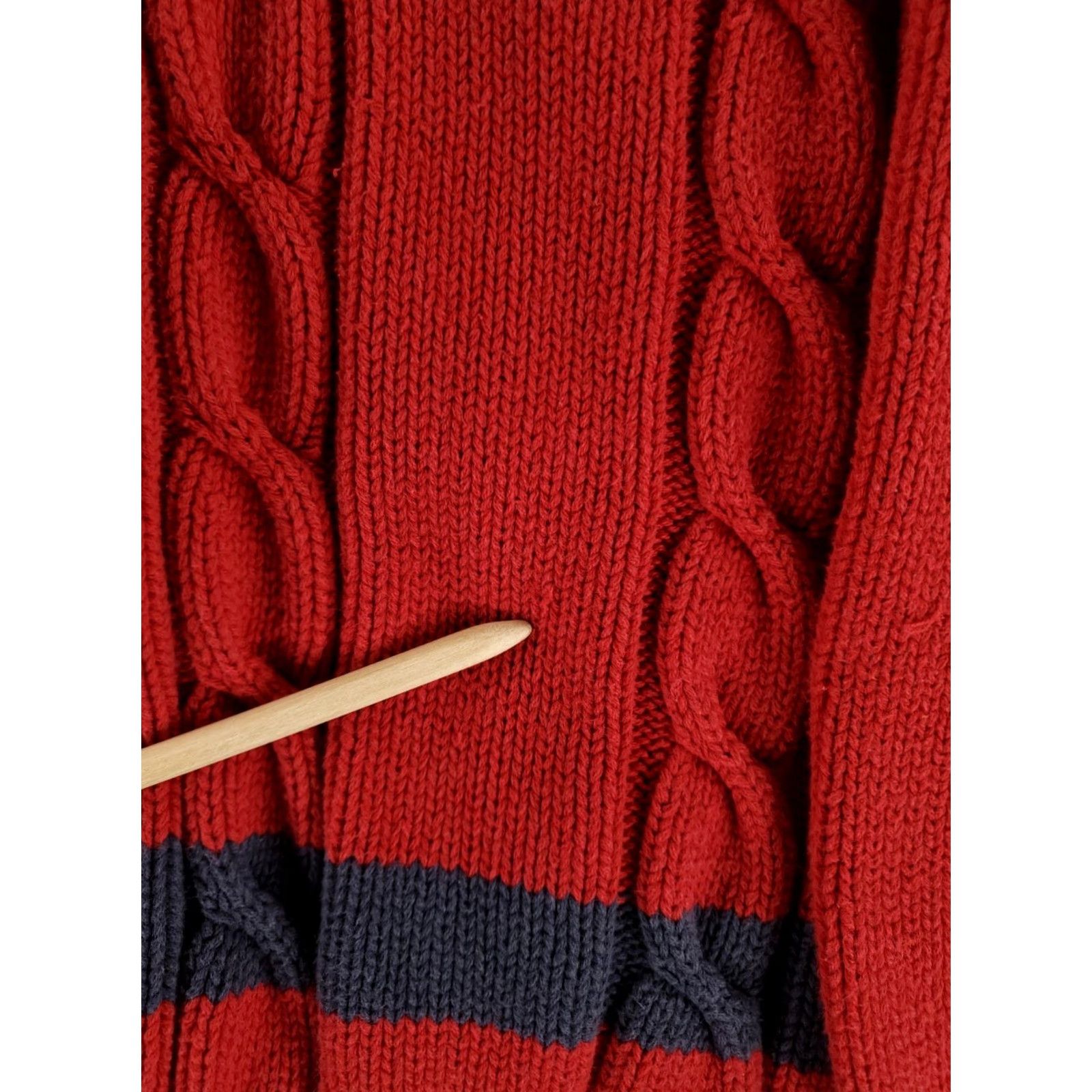 Gap VINTAGE GAP Y2K Cable Knit V Neck Sweater Fishermans Red Blue Mens M Pullover Baggy Hole Back? Size US M / EU 48-50 / 2 - 5 Thumbnail