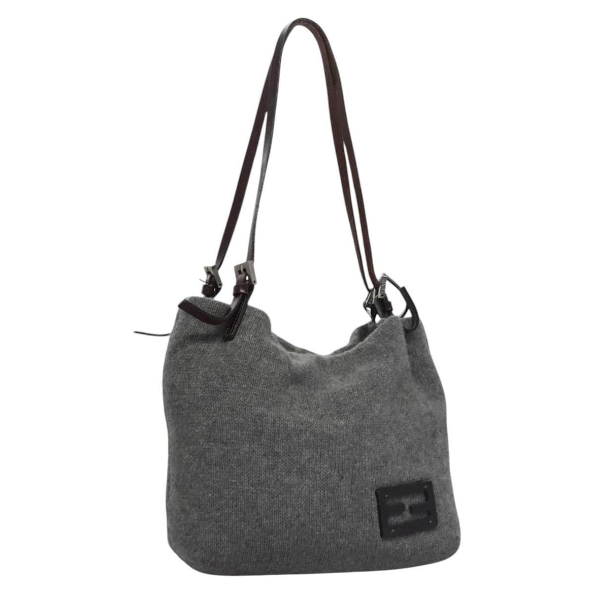 Fendi Shoulder Bag Wool Gray in Silver, Women's