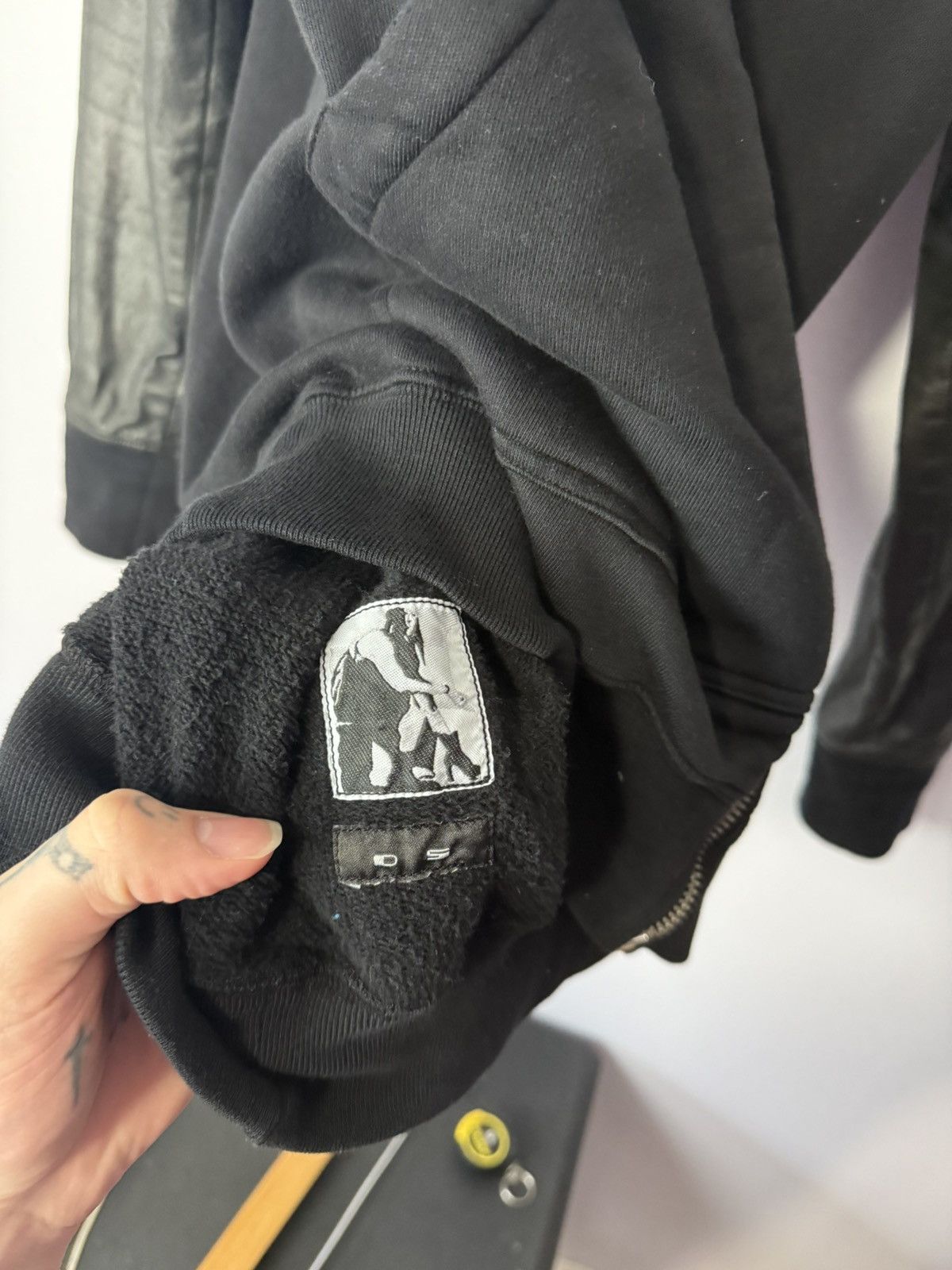 Rick Owens Rick Owens leather sleeve hoodie zipper Size US L / EU 52-54 / 3 - 9 Thumbnail