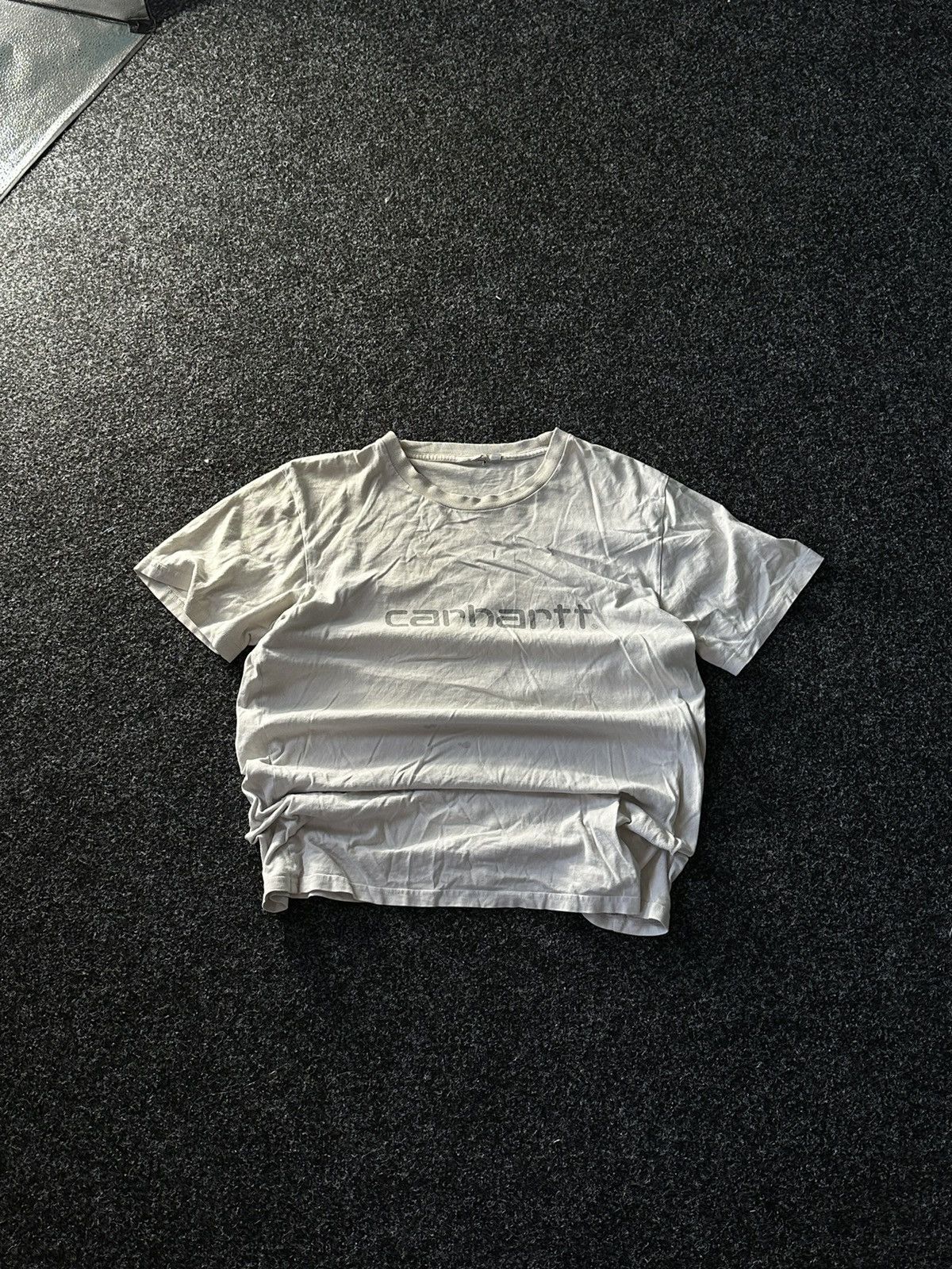 Carhartt × Vintage DISTRESSED CARHARTT BIG LOGO BEIGE TEE TRUE RAP WORKWEAR Y2K Size US L / EU 52-54 / 3 - 1 Thumbnail