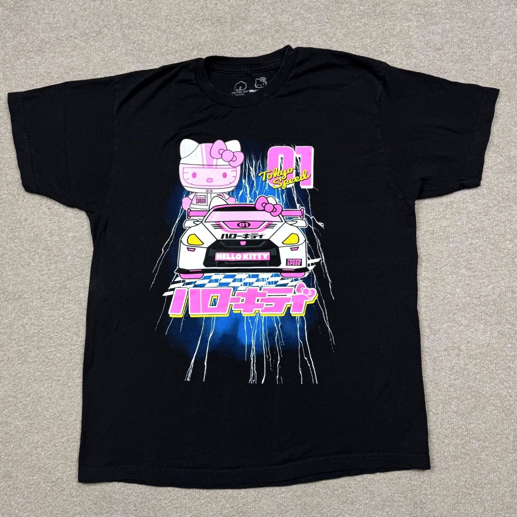 Vintage Hello Kitty Women's Shirt Black L Short Sleeve Anime Racing Car Graphic Tee Size L / US 10 / IT 46 - 2 Thumbnail