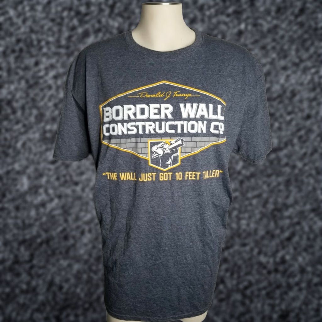 Walls VINTAGE Gunshow Tees Donald Trump Border Wall Construction Company Political T-Shirt Mens 2XL Blue Crew Neck Short Sleeve Graphic Tee 2020 USA Size US XXL / EU 58 / 5 - 1 Thumbnail