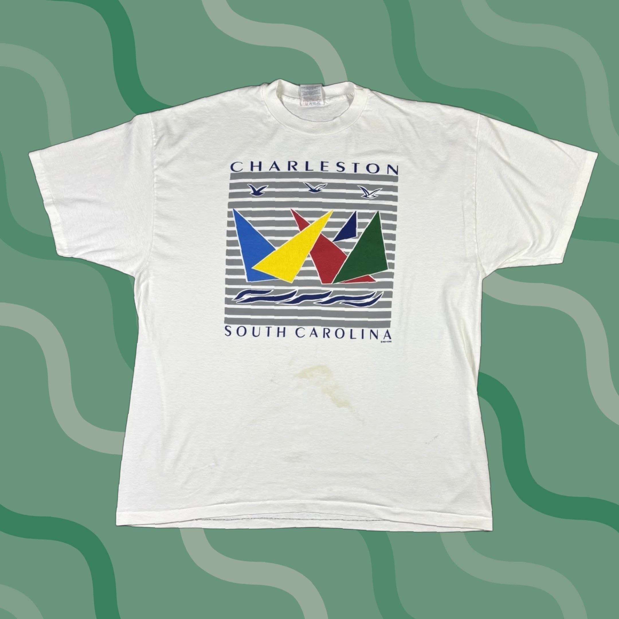 Hanes VINTAGE Charleston North Carolina Sailing Art T Shirt White Single Stitch sz 2XL Size US XXL / EU 58 / 5 - 1 Thumbnail