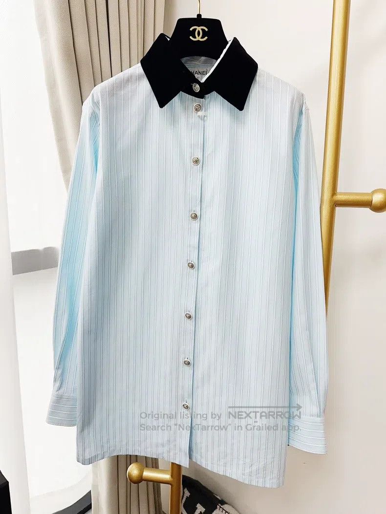 Chanel Chanel 22B autumn and winter preview blue striped velvet c Size XXS / US 00 / IT 34 - 1 Thumbnail