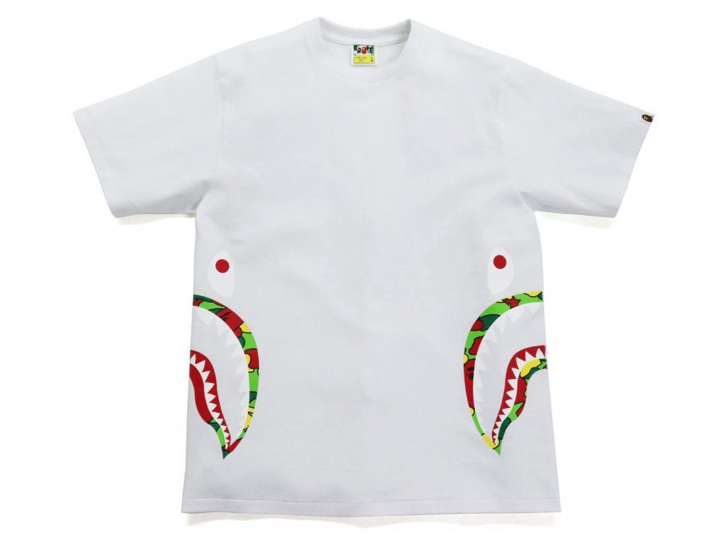 Image of Bape Sta Camo Side Shark Tee in White, Men's (Size XL)