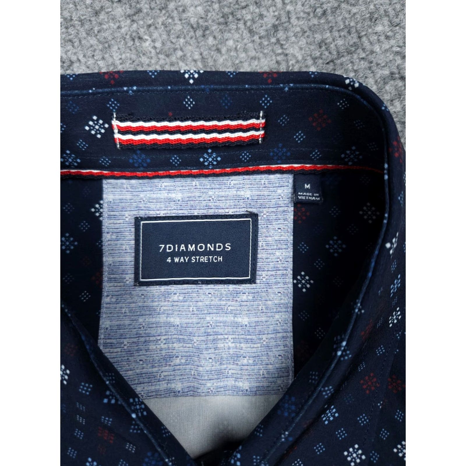 Vintage 7 Diamonds Shirt Mens Medium Blue 4 Way Stretch Button Up Geometric Shirt Size US M / EU 48-50 / 2 - 5 Thumbnail