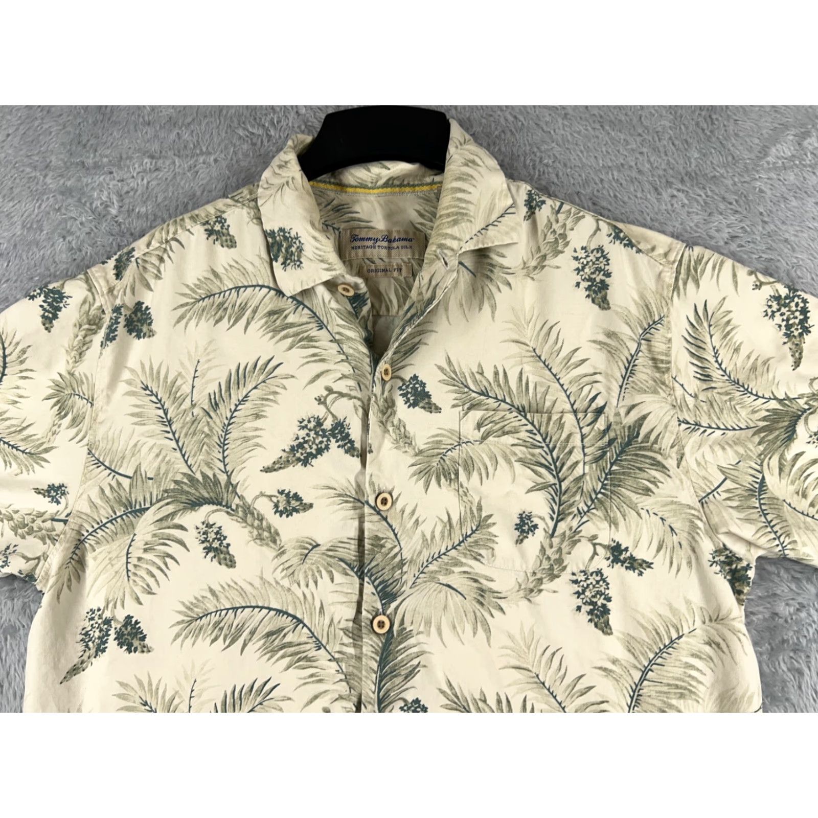 Tommy Bahama Tommy Bahama Shirt Men Large Ivory Palm Print Heritage Tortola Silk Button Up Size US L / EU 52-54 / 3 - 4 Thumbnail