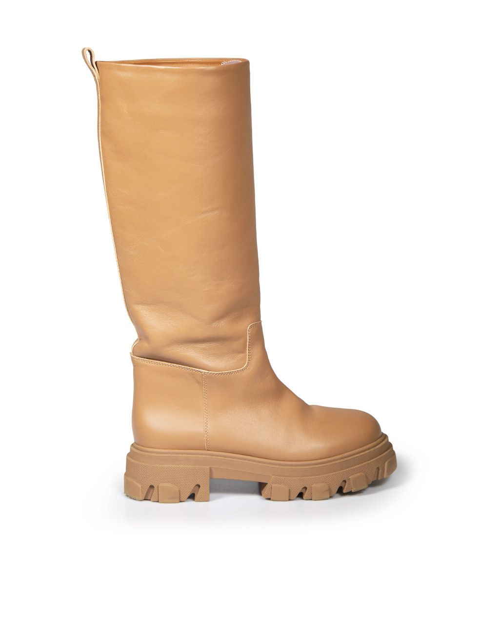 image of Gia X Pernille Teisbaek Brown Leather Knee High Chunky Boots, Women's (Size 10)