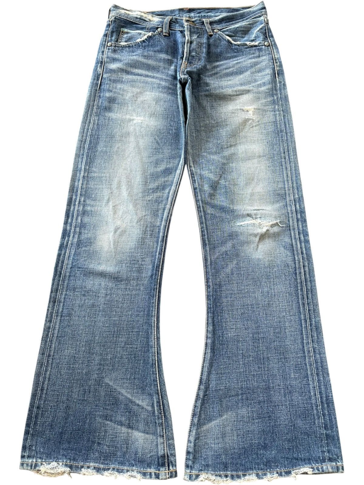 Levi's Vintage 90s Levis 707 Selvedge Distress Flare Jeans Size 30" / US 8 / IT 44 - 2 Thumbnail