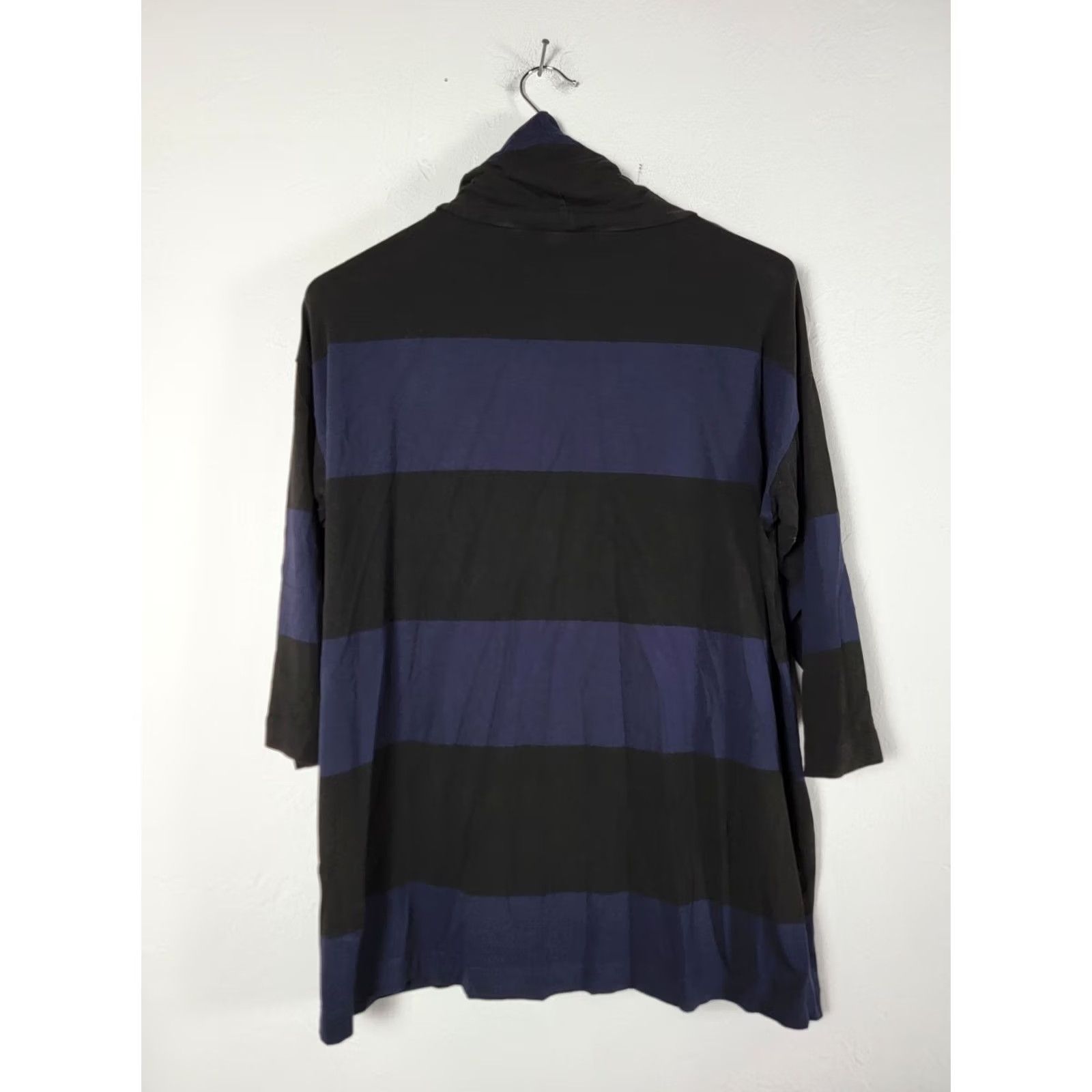 Vintage Ritva Falla Womens Medium Black/Blue Striped Turtleneck Top 3/4 Sleeve Casual Size M / US 6-8 / IT 42-44 - 2 Thumbnail
