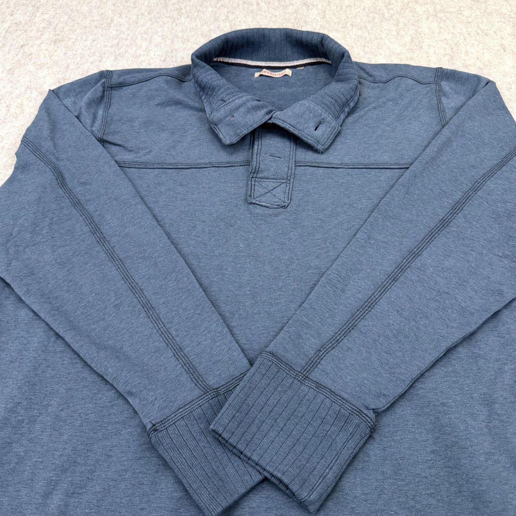 Vintage Jeremiah Shirt Mens XL Blue Long Sleeve Stretch Cotton Spandex Collared Polo Solid Size US XL / EU 56 / 4 - 2 Thumbnail