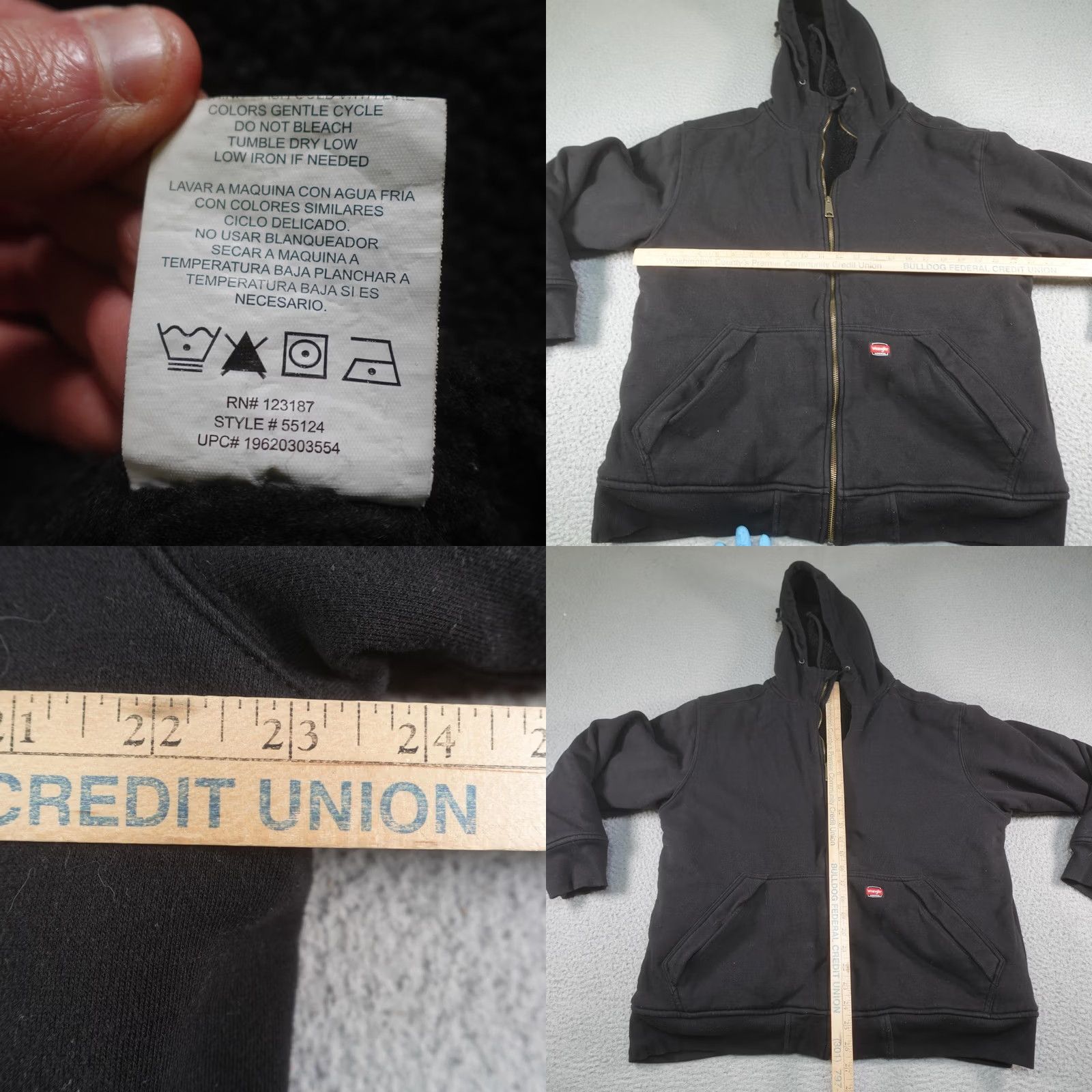 Wrangler Wrangler Jacket Mens XL Black Full Zip Hooded Fleece Heavyweight Warm Workwear Size US XL / EU 56 / 4 - 8 Thumbnail