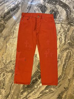 Chrome Hearts Red and Black Patched Chrome Hearts Jeans