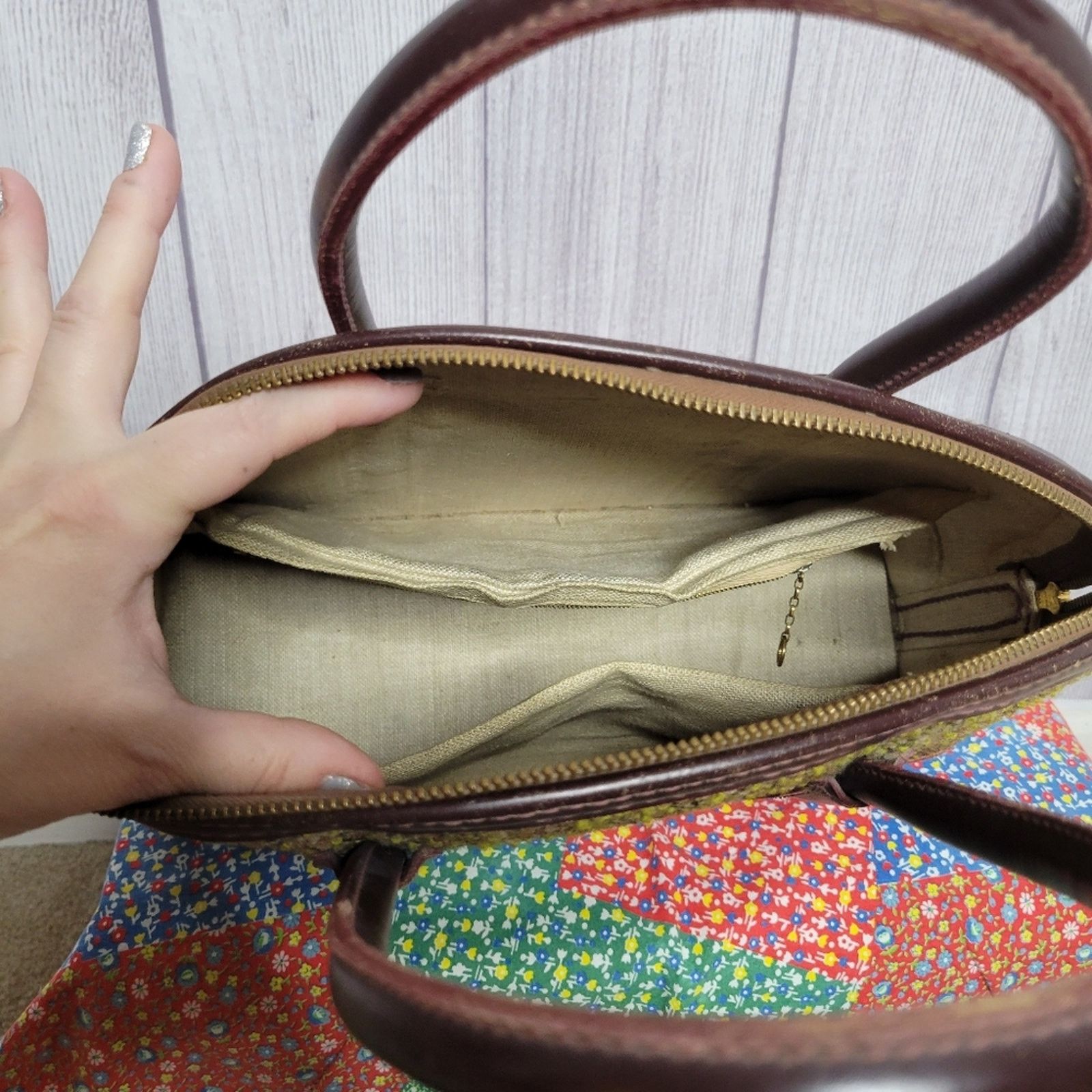 Mark Cross Vintage 50s Mark Cross Satchel in Green Hand-Loomed Tweed Size ONE SIZE - 7 Thumbnail