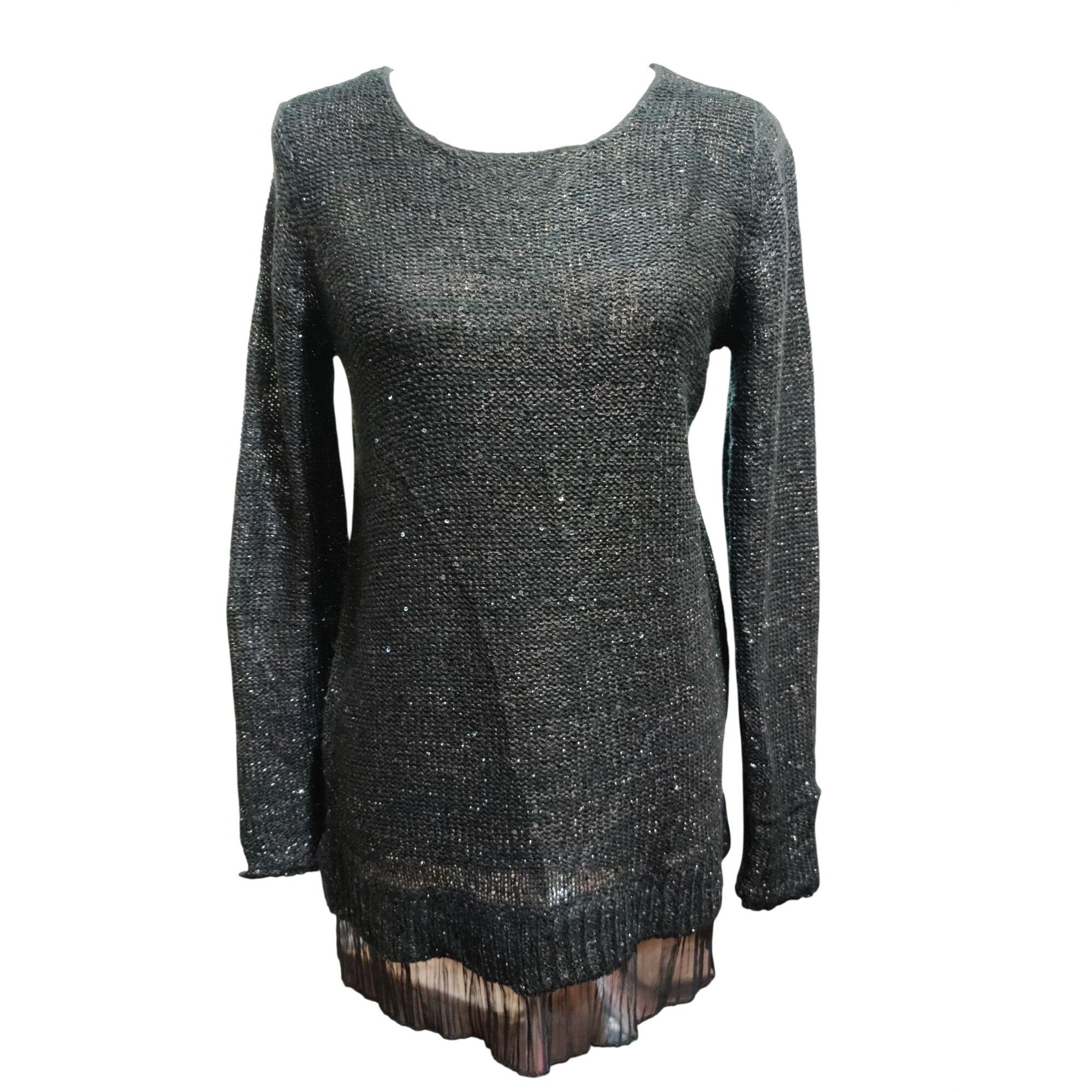 Faded Glory Black Sequin Knit Tunic Sweater Size M Sheer Hem Goth Glam S Size M / US 6-8 / IT 42-44 - 2 Thumbnail