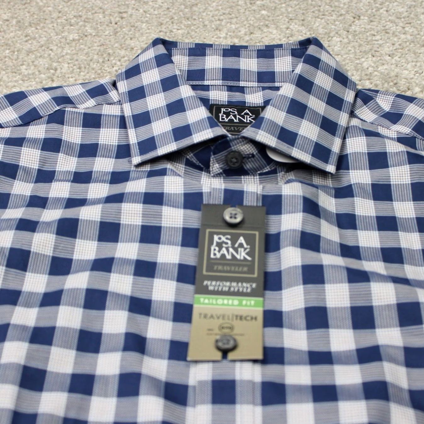 Jos. A. Bank Jos. A. Bank Shirt Mens Large Blue TravelTech Tailored Fit Button-Up Long Sleeve Cotton Plaid NWT Size US L / EU 52-54 / 3 - 5 Thumbnail