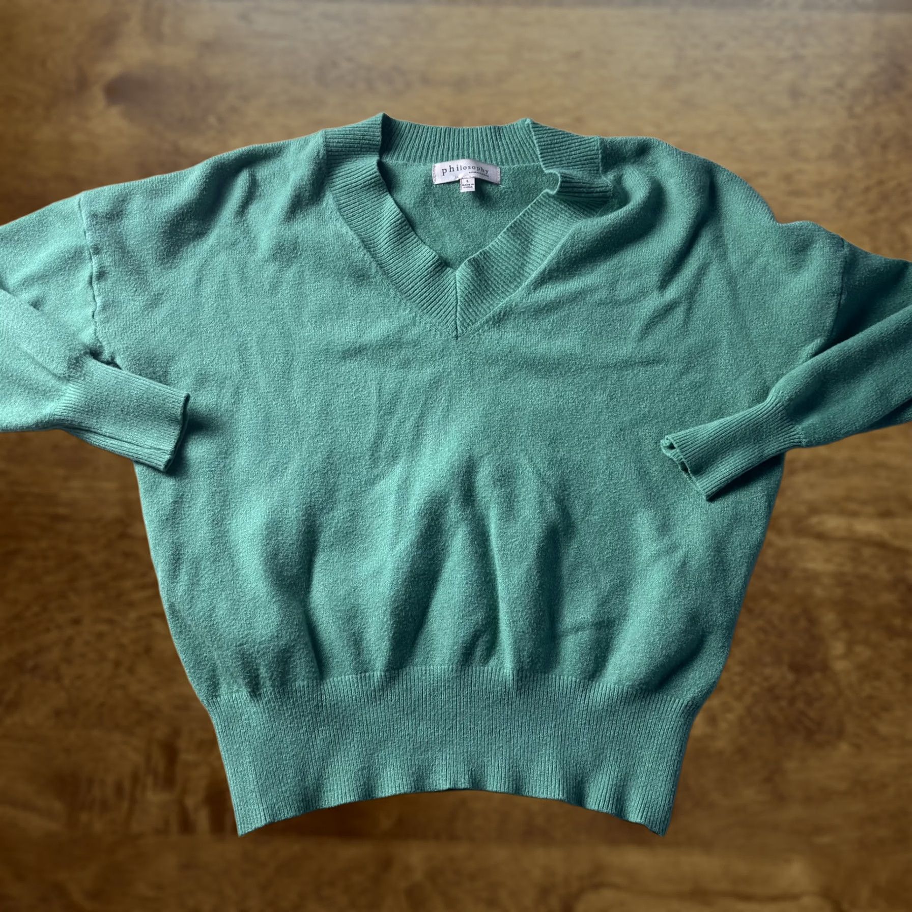 Vintage Philosophy Republic Clothing Sweater Womens Large Green V-Neck Knit Pullover Size L / US 10 / IT 46 - 1 Thumbnail
