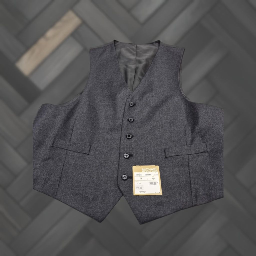 Vintage VINTAGE Michael Michael Kors Dress Vest Mens Gray Wool 5 Button Belted 3 Piece NWT 46 Waist 39W Solid Pattern Formal Wedding Business Mens Size US S / EU 44-46 / 1 - 1 Thumbnail