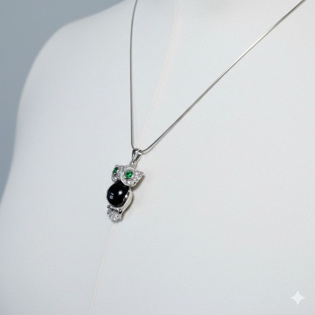 Other Owl Charm 925 Sterling Silver CAH Rhodium Plated Black Onyx Size ONE SIZE - 3 Thumbnail