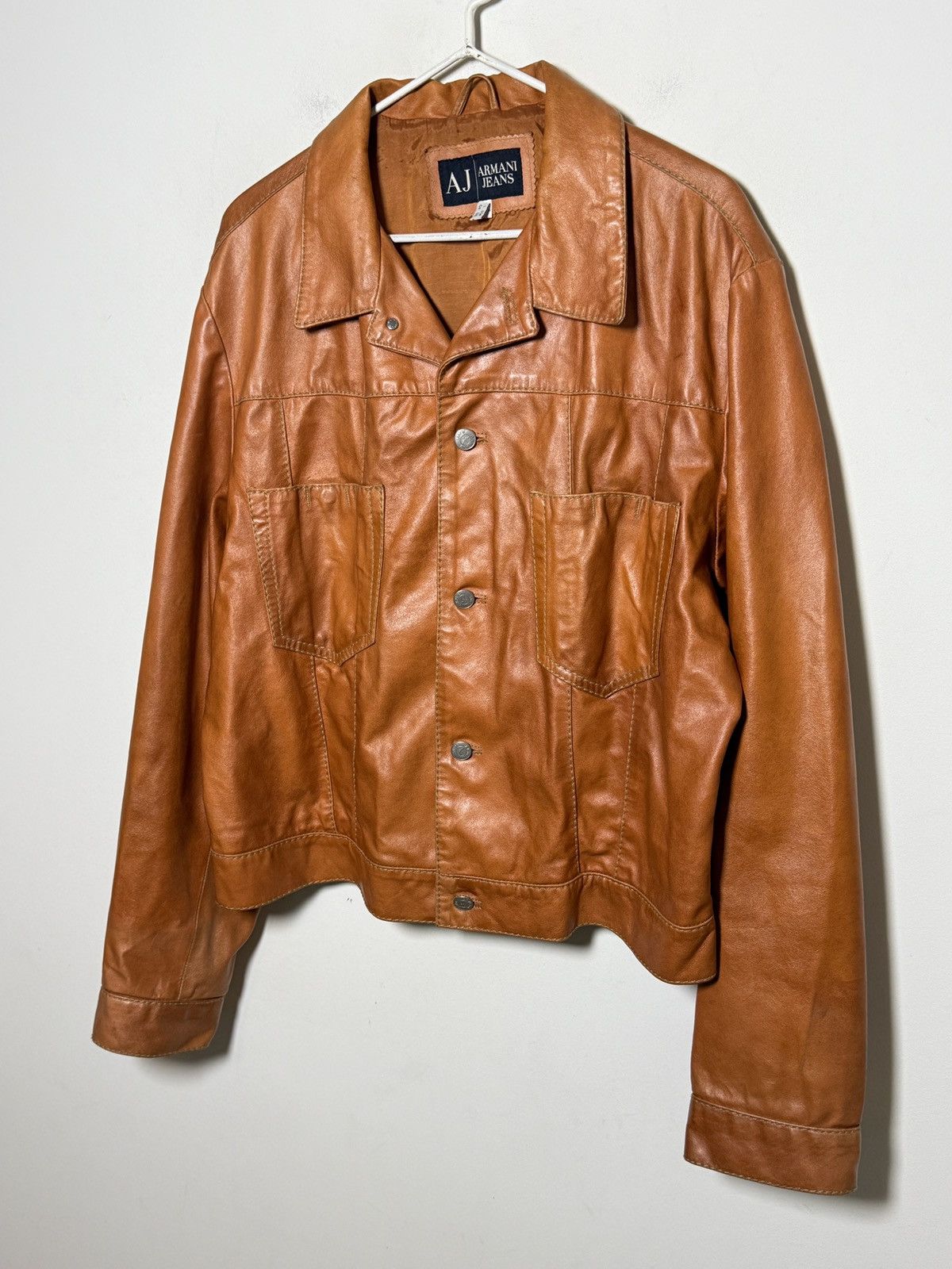 Giorgio Armani Armani Jeans moto leather jacket in a rich cognac brown Size US L / EU 52-54 / 3 - 5 Thumbnail