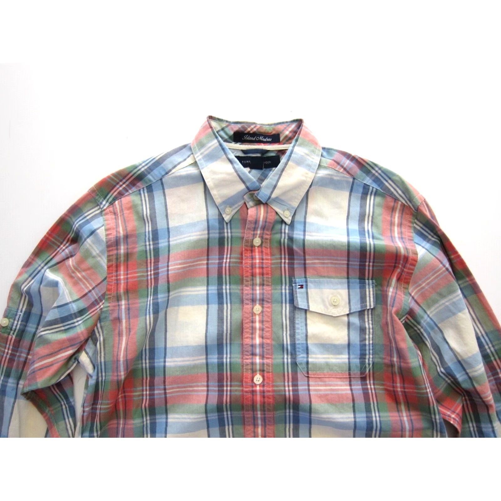 Tommy Hilfiger VINTAGE Tommy Hilfiger Island Madras Cotton Pink Blue Green Plaid Long Sleeve Button Shirt M Size US M / EU 48-50 / 2 - 3 Thumbnail