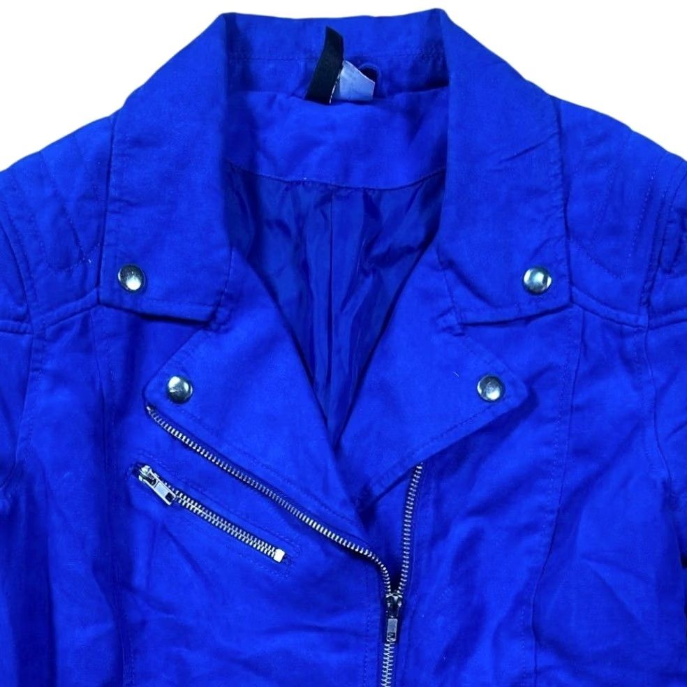 H&M DIVIDED by H&M Blue Faux Suede Moto Jacket Size 12 Women's Size XL / US 12-14 / IT 48-50 - 3 Thumbnail