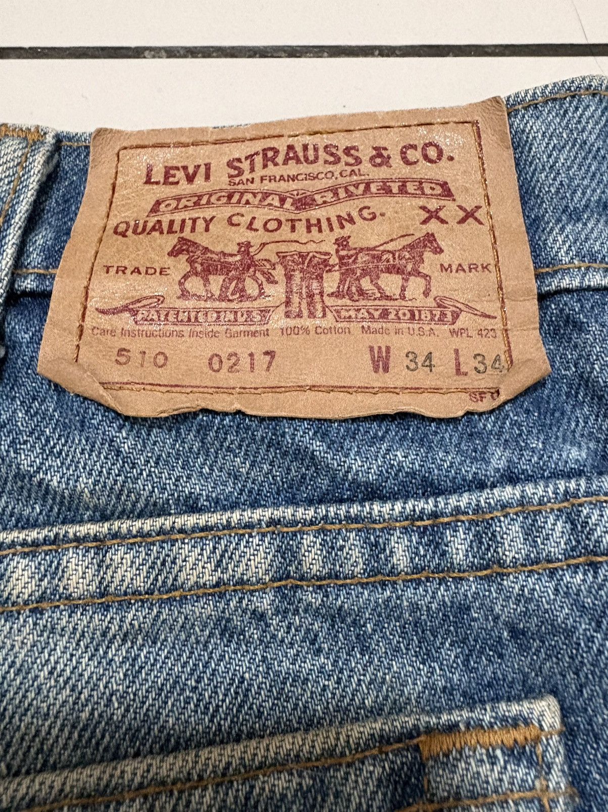 Levi's Vintage Clothing Levi’s 510 Indigo Blue Distressed Jeans Denim (USA) Size US 33 - 16 Thumbnail