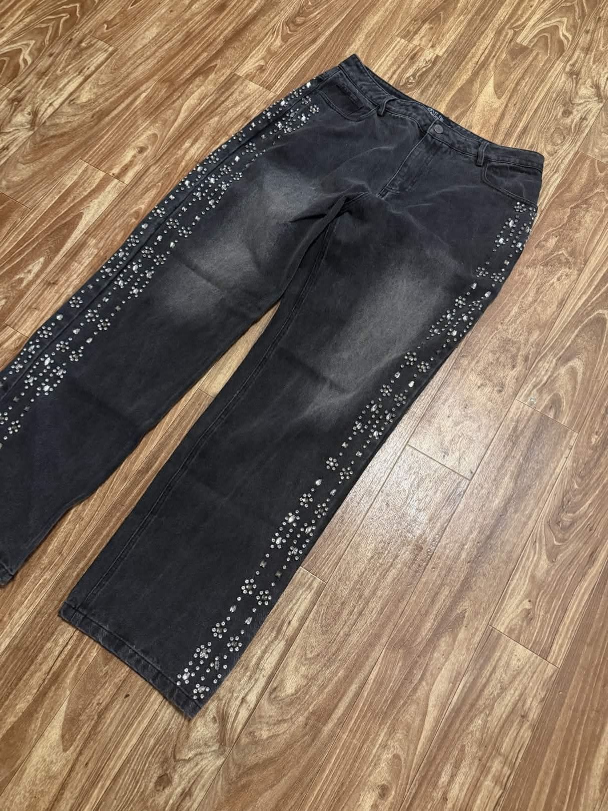 Other Vale Lives Forever Black Denim Rhinestone Jean Size US 34 / EU 50 - 2 Thumbnail