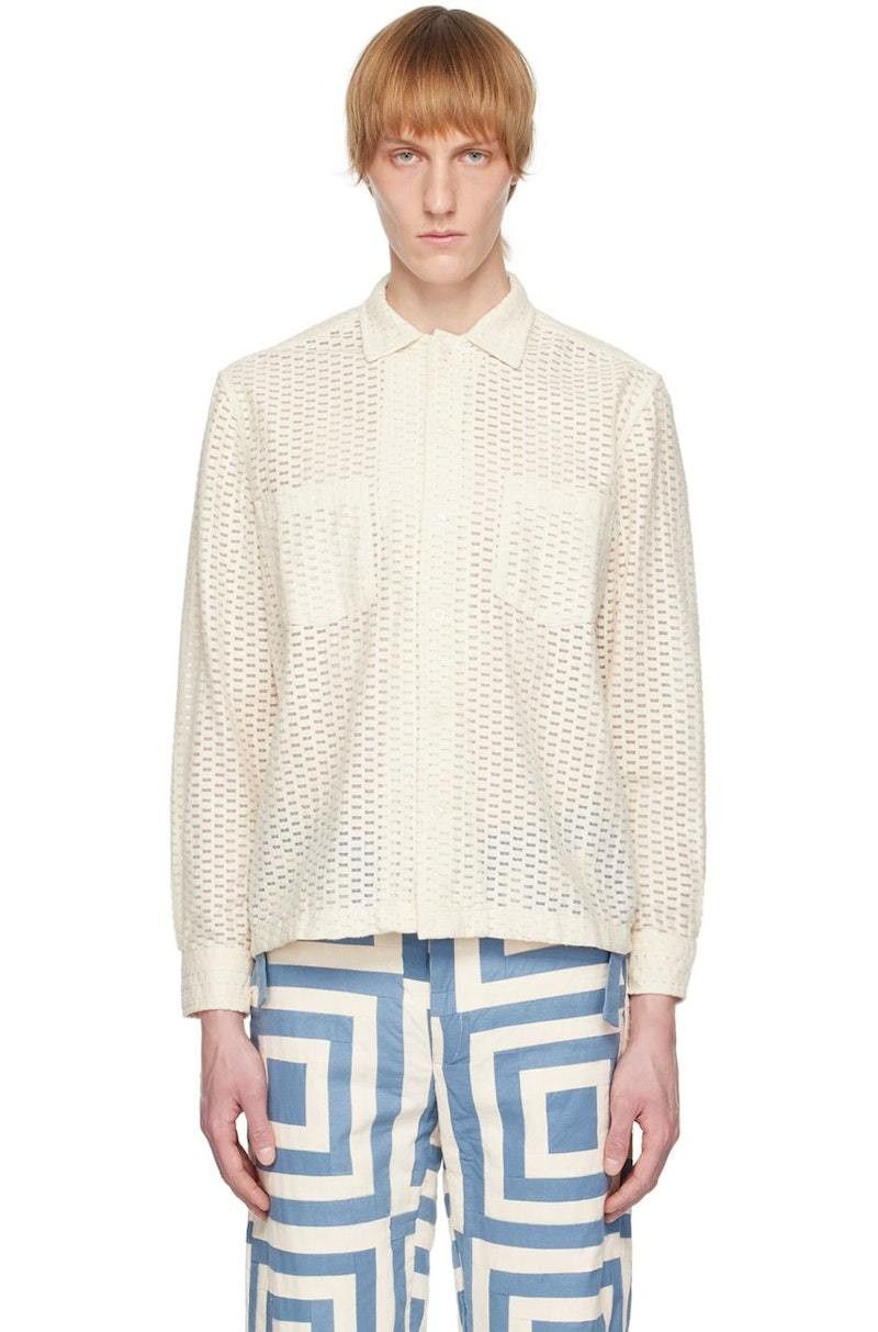 Bode BODE Ivory Ecru Sheer Brick Shirt Size XL (fits like Medium) Size US XL / EU 56 / 4 - 8 Thumbnail