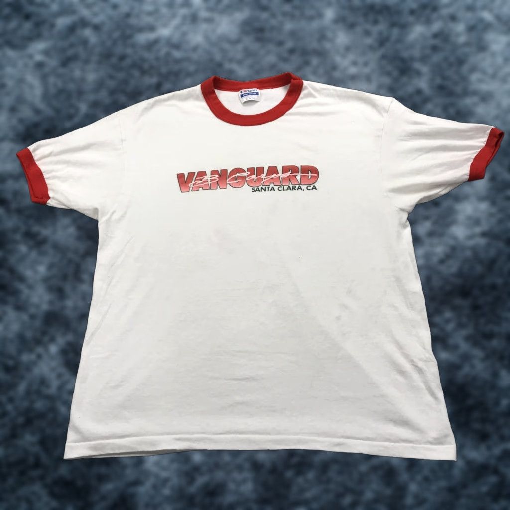 Hanes VINTAGE Hanes Santa Clara Vanguard Shirt Mens XL 80s White Cotton Crew Neck Short Sleeve Logo Single Stitch Drumline Collection Mens XL Size US XL / EU 56 / 4 - 1 Thumbnail