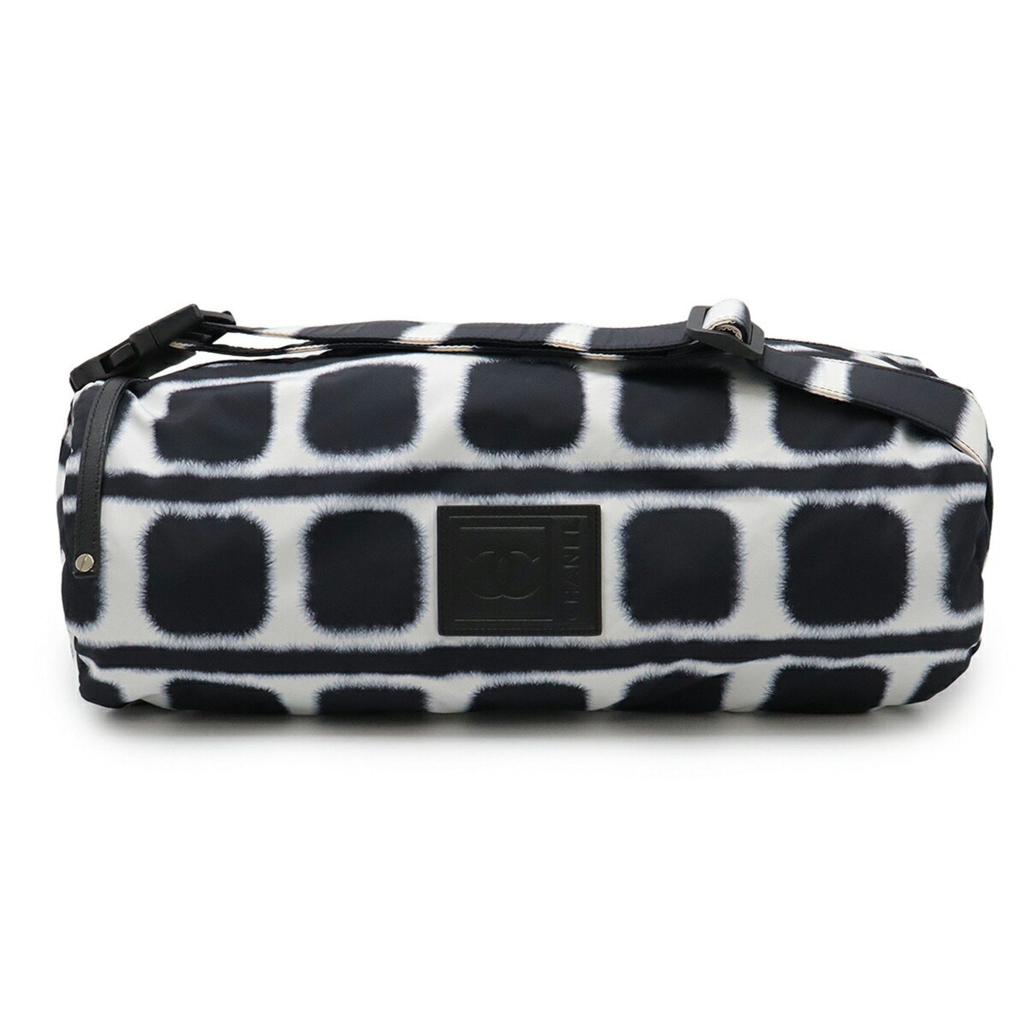 Chanel Sport Line Shoulder Bag Drum Nylon White Black, Women's