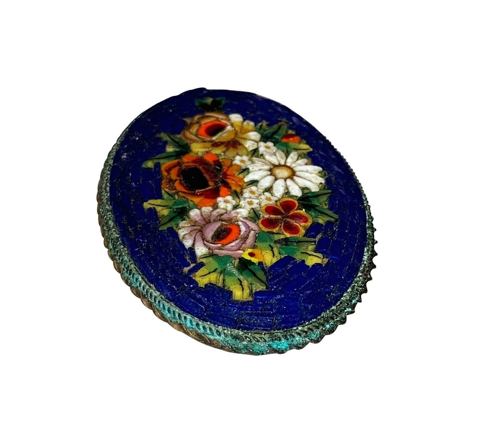 Designer Victorian Brass Blue Mosaic Oval Pin Size ONE SIZE - 2 Thumbnail