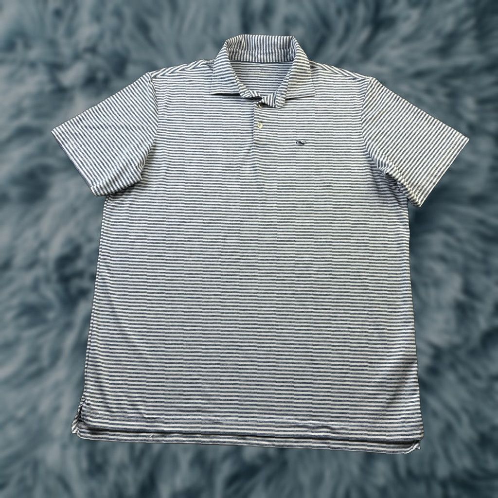 Vineyard Vines Vineyard Vines Polo Shirt Mens Large Blue Striped Performance Stretch Polo Shirt Regular Fit Short Sleeve Golf Preppy Logo Size US L / EU 52-54 / 3 - 1 Thumbnail