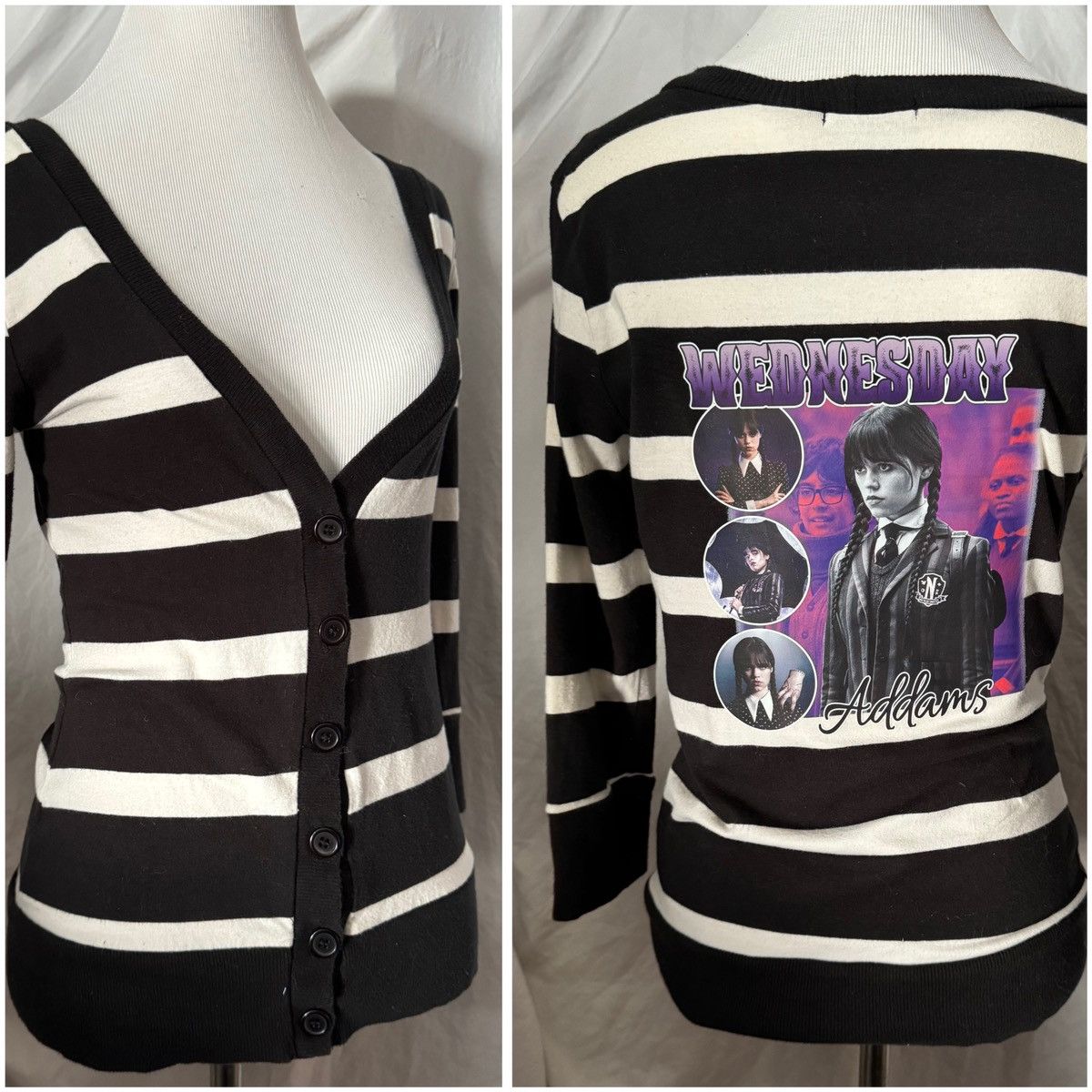 Vintage Wednesday Customized, Y2K Striped Deep V-Neck Knit Cardigan Size ONE SIZE - 9 Thumbnail
