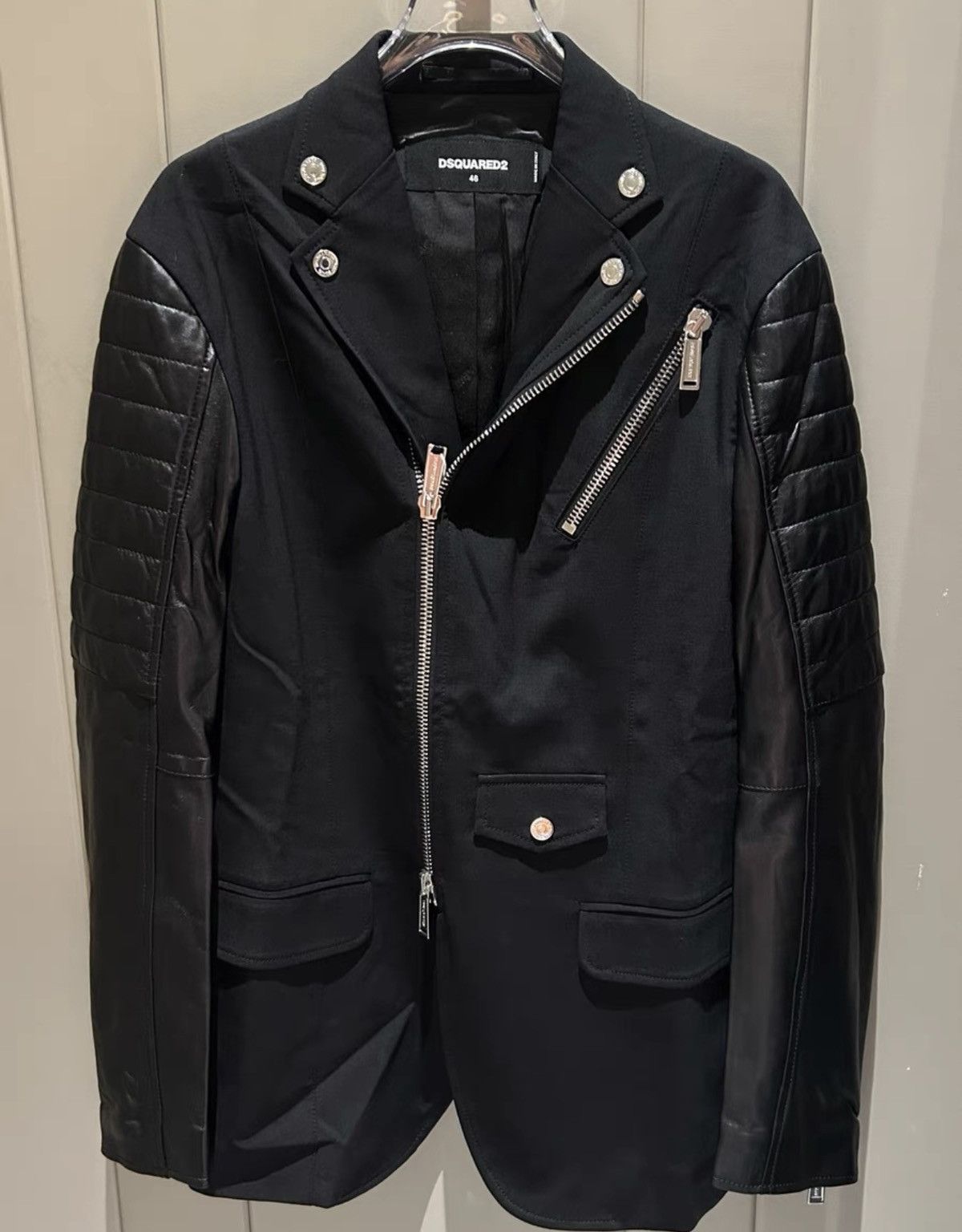 Dsquared2 Dsquared2 Black Leather Wool Jacket Size US S / EU 44-46 / 1 - 1 Thumbnail