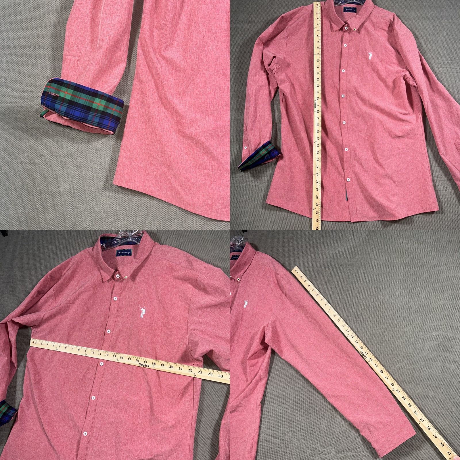 Vintage William Murray Mens Button-Down Shirt 2XL Long Sleeve Red Polyester Spandex Size US XXL / EU 58 / 5 - 9 Thumbnail