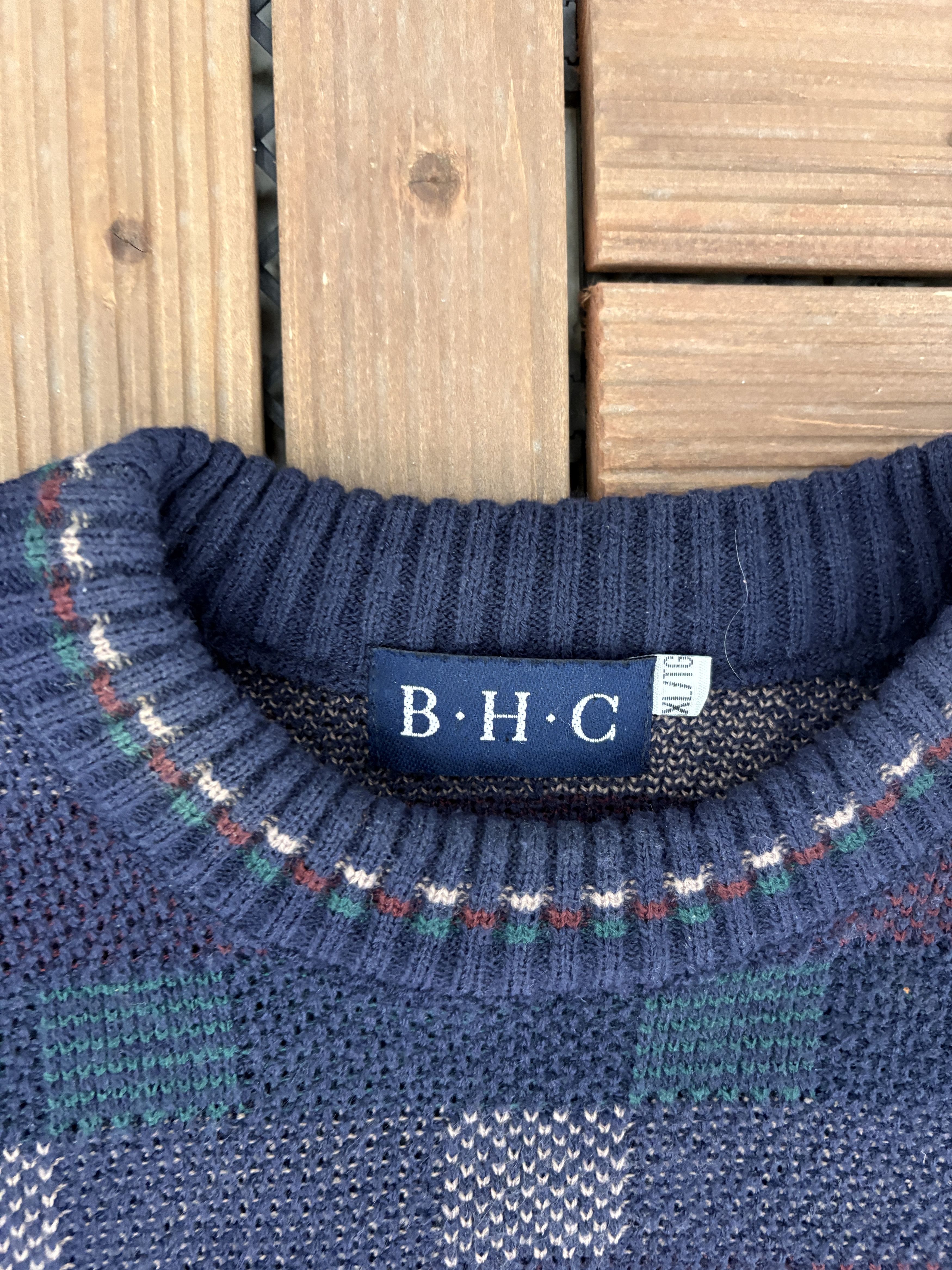Vintage B.H.C. Boxed Pattern Vintage Blue Knit Sweater Size US XL / EU 56 / 4 - 5 Thumbnail