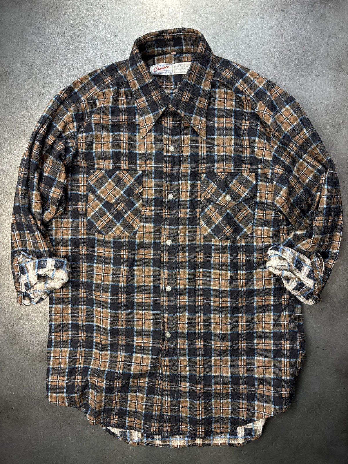 Champion × Vintage Vintage Champion Flannel Shirt 1970s 1980s Easy Rider Plaid Size US M / EU 48-50 / 2 - 9 Thumbnail