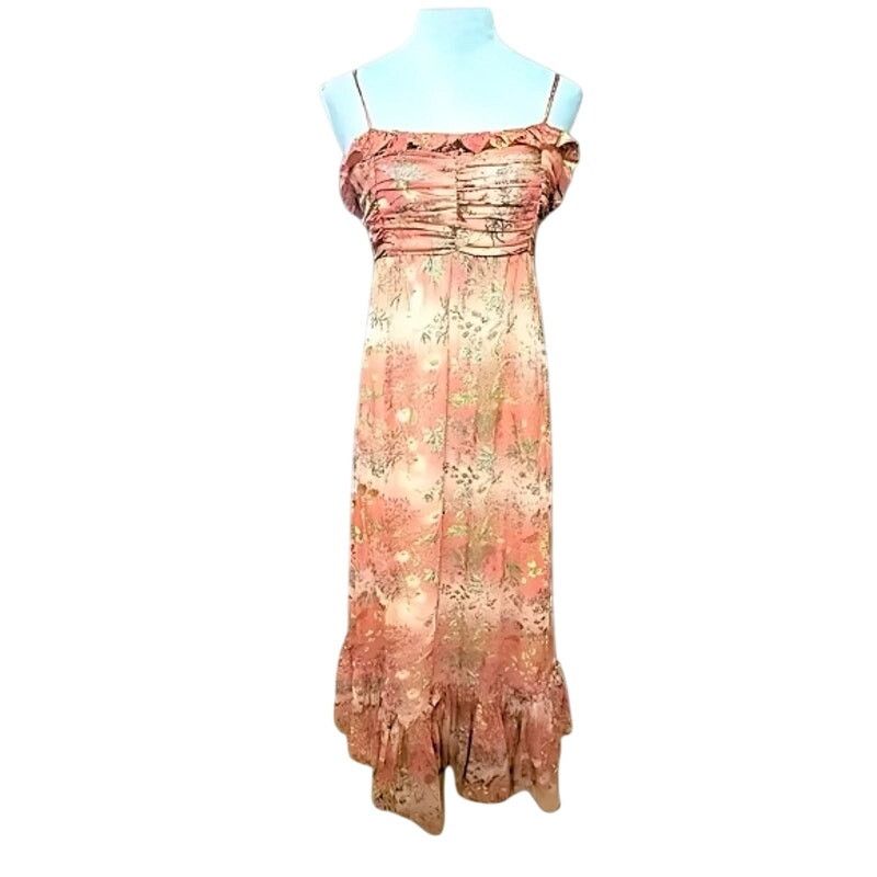 Other By TiMo Smocked Maxi Dress Floral Chiffon Ruffle Orange M Size M / US 6-8 / IT 42-44 - 2 Thumbnail