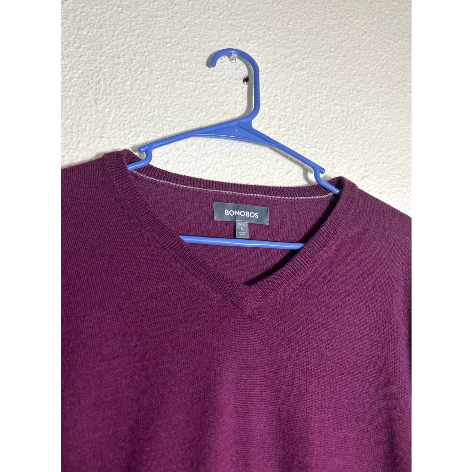 Bonobos Bonobos Sweater Mens Large Maroon Merino Wool V Neck Pullover Slim Knit Long Sleeve Casual Size US L / EU 52-54 / 3 - 3 Thumbnail
